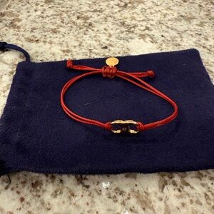 Tory Burch Red Cord Bracelet with Gold Accent